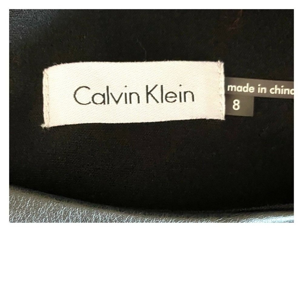 Calvin Klein Sleeveless Faux Leather Trim Neckline Cutout Flare Dress Size 8 - Picture 6 of 7